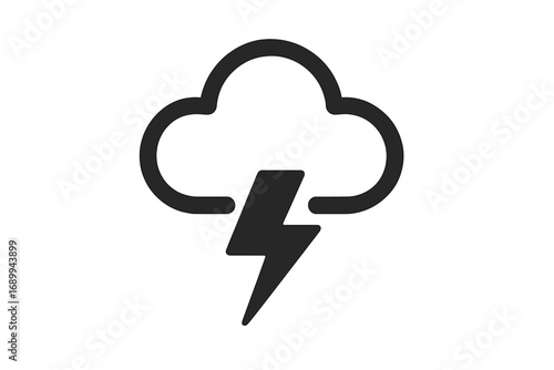Thunderstorm icon with cloud and lightning bolt symbol. Weather forecast concept. Minimalistic outline vector for web, app design. Storm, electricity, power and energy sign.