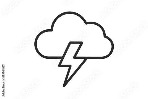 Lightning bolt and cloud line icon. Weather forecast symbol for storm and thunder. Simple linear outline vector illustration. Concept of power, energy, electricity, danger.