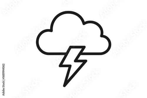 Thunderstorm linear icon, lightning bolt and cloud symbol. Weather forecast sign. Storm, flash, power and energy concept. Vector illustration for graphic and web design.