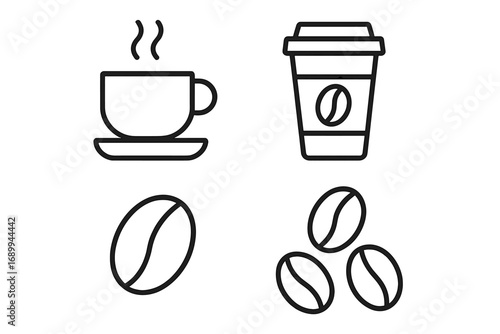 Coffee line icon set. Vector collection of simple symbols. Hot drink cup, takeaway paper cup, coffee beans. Cafe, beverage, espresso, caffeine concepts for menu or web.