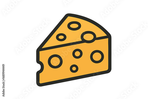 Cheese wedge vector icon. Simple flat cartoon illustration of a dairy food slice. Minimalistic graphic design element for app, logo or web. Isolated swiss or cheddar cheese.