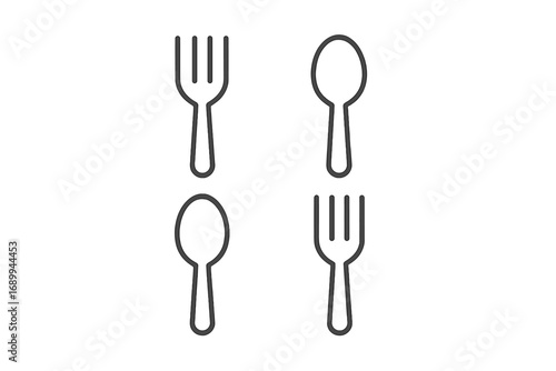 Fork and spoon line icon set. Cutlery and tableware vector collection for restaurant menu, food app, or website. Minimalist eating utensil symbols. Editable stroke flatware sign.