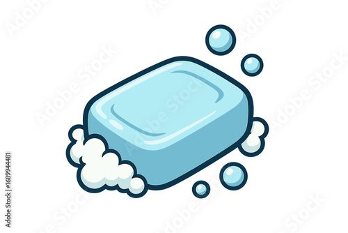 Minimalistic soap bar with foam bubbles vector icon. Concept of hygiene, cleanliness, and washing. Simple cartoon illustration for skincare, body care, and health products. Suds.