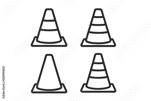 Traffic cone icon set. Road safety and construction warning sign collection. Simple outline vector illustration for under construction page, web design, and infographics. Caution symbol.