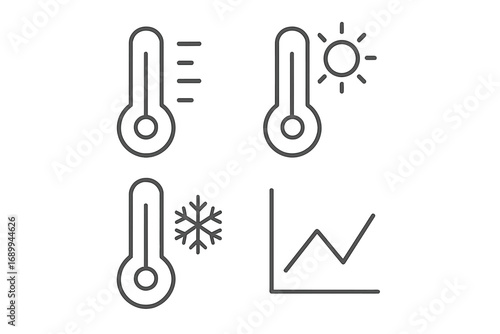 Set of Minimalist Line Icons of Thermometer and Temperature Symbols for Web Design, Apps, Banners, Social Media, Graphic Projects, Vector Cartoon Illustrations