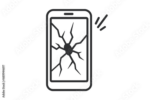 Cracked phone screen vector icon. Broken smartphone display. Smashed mobile glass. Cellphone repair service concept. Damaged device from an accident or drop. Line art illustration.