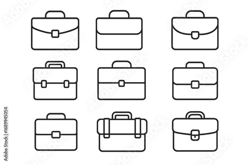 Briefcase icon set thin line collection. Business portfolio and work bag symbols. Editable stroke vector icons for web design, apps, and corporate identity. Office case signs.