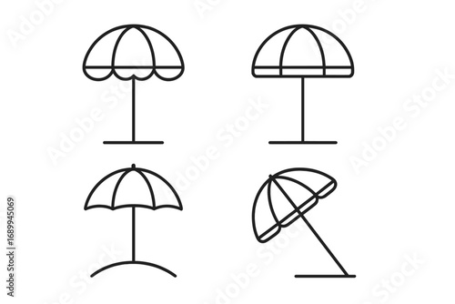 Parasol and Sunshade Icons Collection, Beach Umbrella Protection Outline Vector Set, Simple Linear Design with Editable Stroke, Perfect for Web, Apps, Cards, and Books