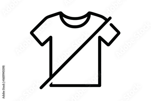 No shirt allowed icon. T-shirt forbidden symbol. Dress code violation sign. Prohibition of clothing rule. Simple outline vector illustration for web, print, and signage design.