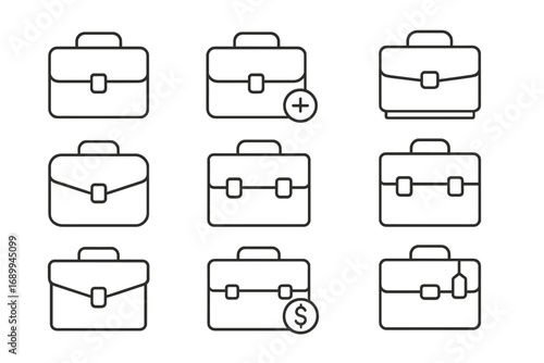Briefcase line icon set. Business portfolio, career, work bag thin outline icons. Vector financial case, job symbol for web, UI. Editable stroke professional pictogram collection.