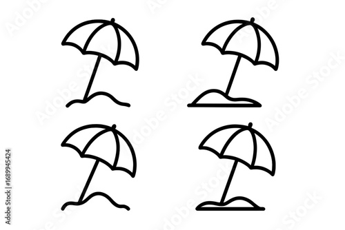 Parasol and Sunshade Beach Umbrella Icons Set, Simple Line Art Collection for Summer Protection, Editable Vector Graphics for Websites, Cards, Apps, and Print Design