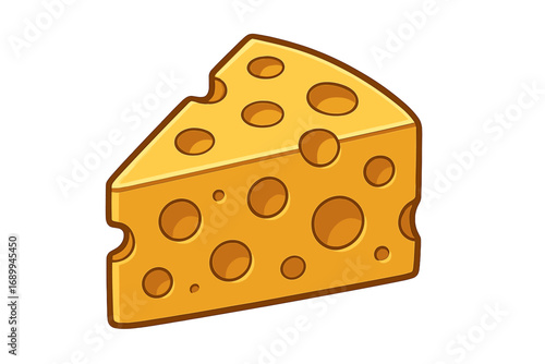 Cheese wedge vector icon. Cartoon Swiss or Emmental cheese slice with holes. Dairy food product graphic element. Isolated gourmet appetizer, snack or ingredient illustration.