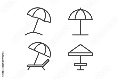 Parasol and Sunshade Thin Icon Collection, Beach Umbrella Vector Set, Summer Protection Illustrations, Editable Stroke Design for Apps, Websites, Cards, Vector Cartoon Graphics