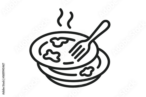 Hot food on a plate with fork line icon. Meal, dish symbol. Restaurant, cafe menu logo concept. Simple pictogram for web, graphic design. Dinner, lunch, breakfast vector illustration.
