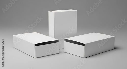 Three Blank White Cardboard Boxes.
