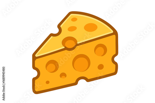 Vector cartoon cheese wedge icon. Swiss cheese block slice for graphic design, apps. Dairy food product concept. Yellow gourmet appetizer illustration isolated on white background.