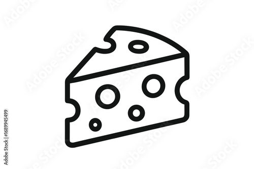 Cheese wedge line icon. Simple vector illustration of a Swiss cheese slice. Minimalist food symbol for web, app, and graphic design. Dairy product logo concept isolated.