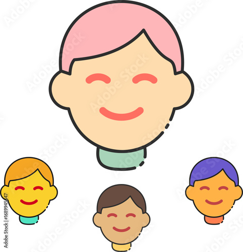 Diverse group of smiling cartoon faces representing community, friendship, and happiness in a vibrant, modern style, perfect for conveying connection and positivity in digital and print media.