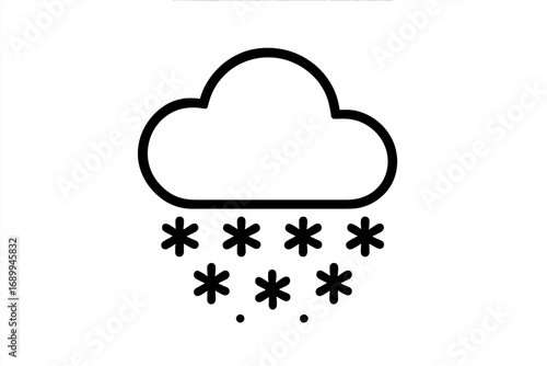 Snowing icon. Cloud with snowflakes. Winter weather symbol. Minimal outline pictogram. Simple forecast sign for web, app. Cold season snowfall graphic. Snowy day vector element.