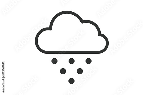 Snowing and hailing weather forecast icon. Minimalist linear cloud with precipitation. Simple outline vector graphic for web design, apps, and winter season concepts. Storm.