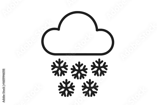 Snowing cloud icon. Simple weather forecast symbol for winter season. Minimalistic line art vector for web design, apps, UI, UX. Snowfall, snowflake, blizzard concept.