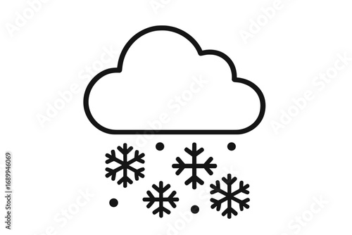 Snow under cloud outline icon for weather design. Vector cartoon illustration for apps, social networks. Winter concept. Snowfall, cold, freezing, blizzard, snowstorm symbol.