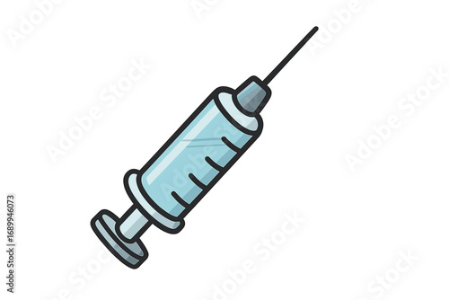 Medical syringe vector icon. Concept for injection, vaccination, health care. Cartoon illustration of a needle for a drug dose, flu shot, immunization, treatment, medicine.