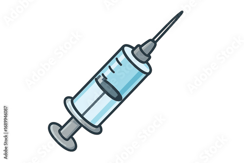 Syringe vector icon. Medical injection concept. Vaccine, vaccination, immunization symbol. Medicine, health care, hospital graphic. Simple cartoon illustration for apps.
