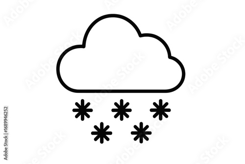 Snow cloud line icon. Weather forecast symbol. Winter snowfall pictogram. Cold season sign. Snowflake outline. Vector illustration. Minimalist design for web, app, print.