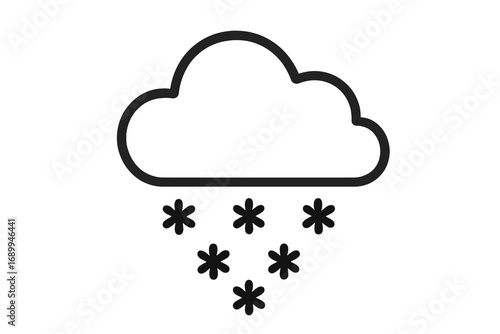 Snow under cloud outline symbol. Weather forecast icon. Winter snowfall vector graphic. Cold season line art illustration. Simple black pictogram for web, app, print design.