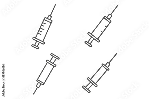 Medical syringe line art icon set. Vector illustration for concepts like vaccination, injection, dose, and healthcare. Clean needle graphic for web, apps and design projects.