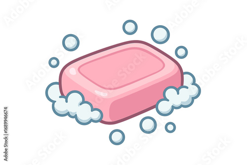 Soap bar vector cartoon illustration isolated on white. Hygiene, cleanliness, washing hands concept. Personal care, skincare, body wash product. Suds, foam, and bubbles icon.