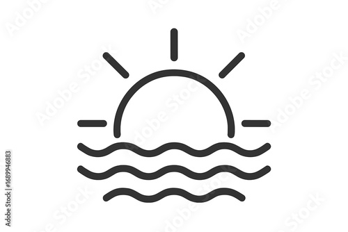 Sunrise sunset over sea water line icon. Sun wave simple graphic. Dawn or dusk minimal vector symbol. Morning evening outline illustration for travel, vacation and weather app.