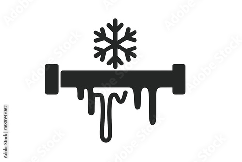 Frozen pipe icon. Winter plumbing problem concept. Cold weather, ice damage and snowflake symbol. Burst pipeline pictogram. Minimalist vector illustration for web and design.