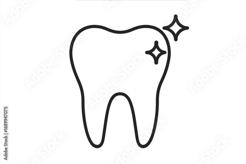 Healthy tooth icon. Clean shiny tooth. Dental care concept. Dentistry symbol for clinic. Oral hygiene and stomatology logo. Tooth whitening treatment. Vector line art pictogram.