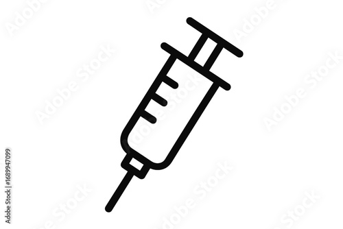 Syringe vector icon. Medical injection symbol. Minimalistic line illustration for vaccination, healthcare, and medicine concepts. Simple pictogram for web, app, and logo design.