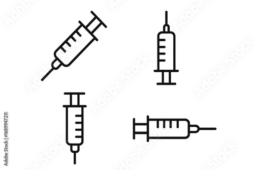 Syringe icon set. Medical injection needle for vaccine or vaccination. Health care and medicine concept. Simple line art for web and app design. Vector illustration isolated.
