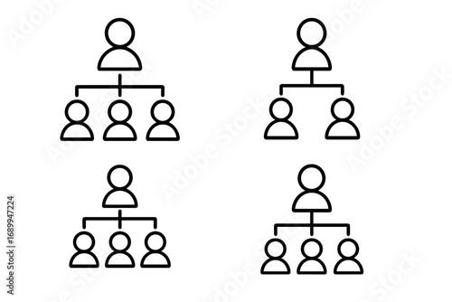 Set of business hierarchy line icons. Corporate organizational chart symbol. Company structure diagram with manager and employees. Teamwork and leadership concept vector.