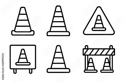Traffic Cone Line Icon Set. Editable Stroke Construction Safety Cone Signs Collection. Vector Outline Illustrations for Infographics, Manuals, Alerts, Articles, Banners, and Flyers