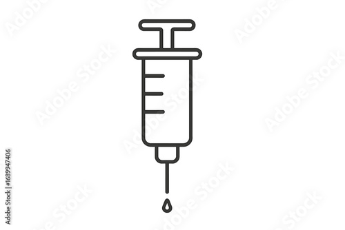 Syringe injection icon. Vaccine shot. Medical, medicine, and healthcare concept. Simple line art for web design. Immunization, treatment, and dose symbol. Doping or drug.