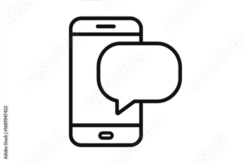 Minimalistic Smartphone Icon with Speech Bubble, Linear Pictogram for Web Design, Apps, Social Media, Messaging, Communication, Banners, and Digital Illustration