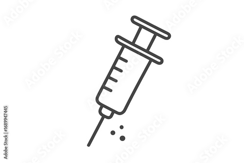 Syringe line icon for injection and vaccination. Medical and healthcare concept. Vector illustration for vaccine shot, drug dose, or treatment. Minimalist outline symbol design.