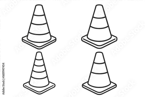 Traffic cone vector illustration collection for road safety, construction zone, barrier, warning sign, editable stroke, cartoon style, transparent background, infographics and banners use
