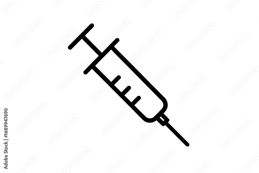 Medical syringe line icon. Vector illustration of injection needle. Symbol for vaccine, vaccination, medicine, health care, treatment, drug. Minimalistic outline graphic. Medical syringe line icon. Vector illustration of injection needle. Symbol for vaccine, vaccination, medicine, health care, treatment, drug. Minimalistic outline graphic.