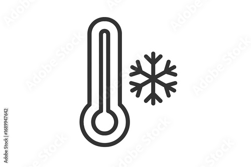Thermometer with snowflake icon. Cold weather, winter temperature symbol. Freezing, frost, climate forecast concept. Minimalistic line art vector illustration for web, apps.