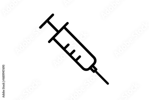 Medical syringe line icon. Vector illustration of injection needle. Symbol for vaccine, vaccination, medicine, health care, treatment, drug. Minimalistic outline graphic.