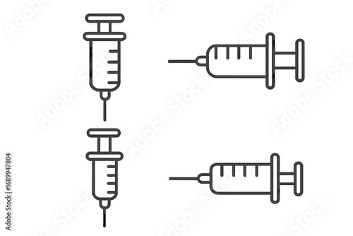 Syringe outline icon set. Vector linear medical symbol collection. Simple injection pictogram for vaccination, immunization, and healthcare. Medicine dose, vaccine, and drug concept.