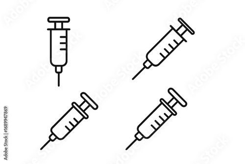 Syringe vector line icon set. Medical injection, vaccine dose and vaccination concept. Outline illustration for healthcare, medicine, hospital, clinic, web and graphic design.