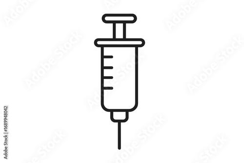 Medical syringe outline icon. Concept for vaccination, immunization, injection, and healthcare. Vector illustration of a needle for medicine, drug, or cosmetic beauty treatment.