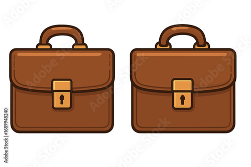 Briefcase vector business icon. Brown leather bag portfolio. Classic work accessory. Job career symbol. Professional case with lock. Finance diplomat luggage. Manager illustration.